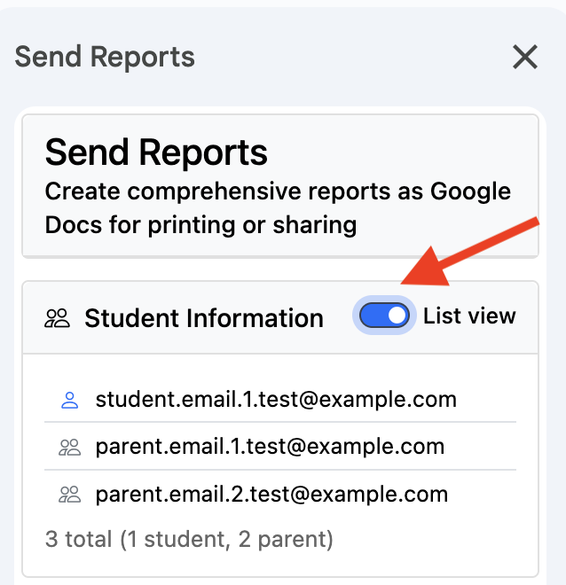 Send Reports List View